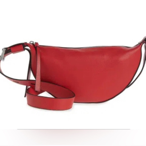 All saints half moon genuine leather Crossbody bag gala red. NWT